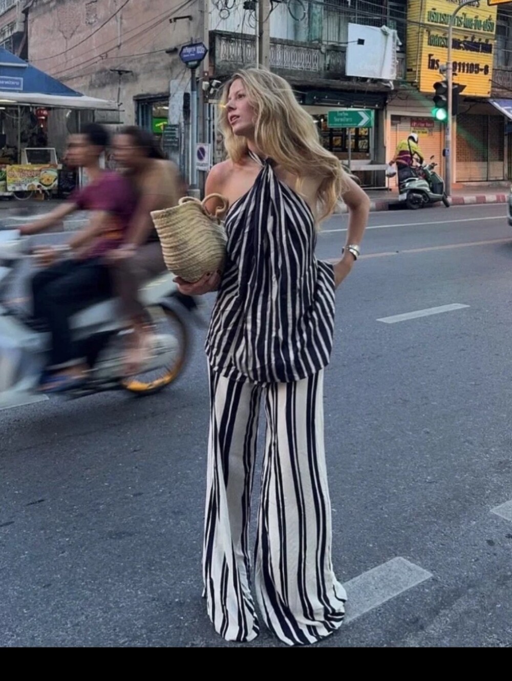 Viral Zara s Navy Striped Pant & Halter Top set NWT-Med-revole - Picture 10 of 15